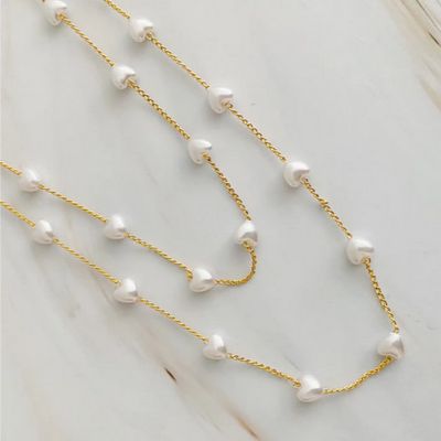 Pearl Heart Long Chain Necklace