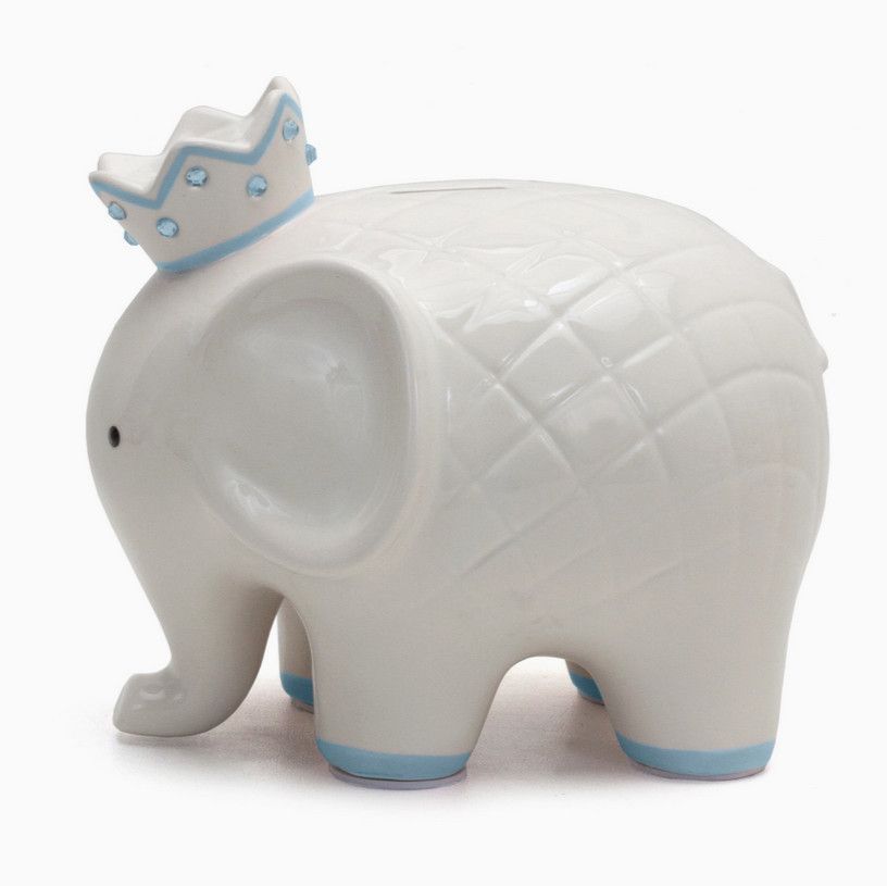 White with Blue Coco Elephant Bank