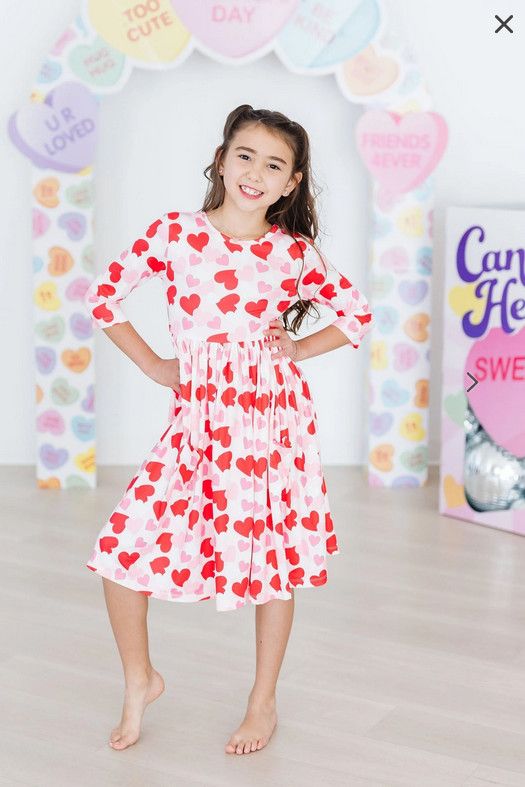 Be Mine 3/4 Sleeve Pocket Twirl Dress