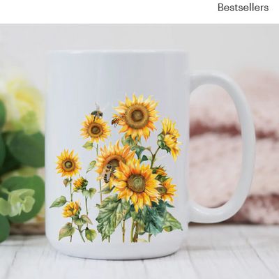 Sunflowers &amp; Honey Bees 15oz Coffee Mug