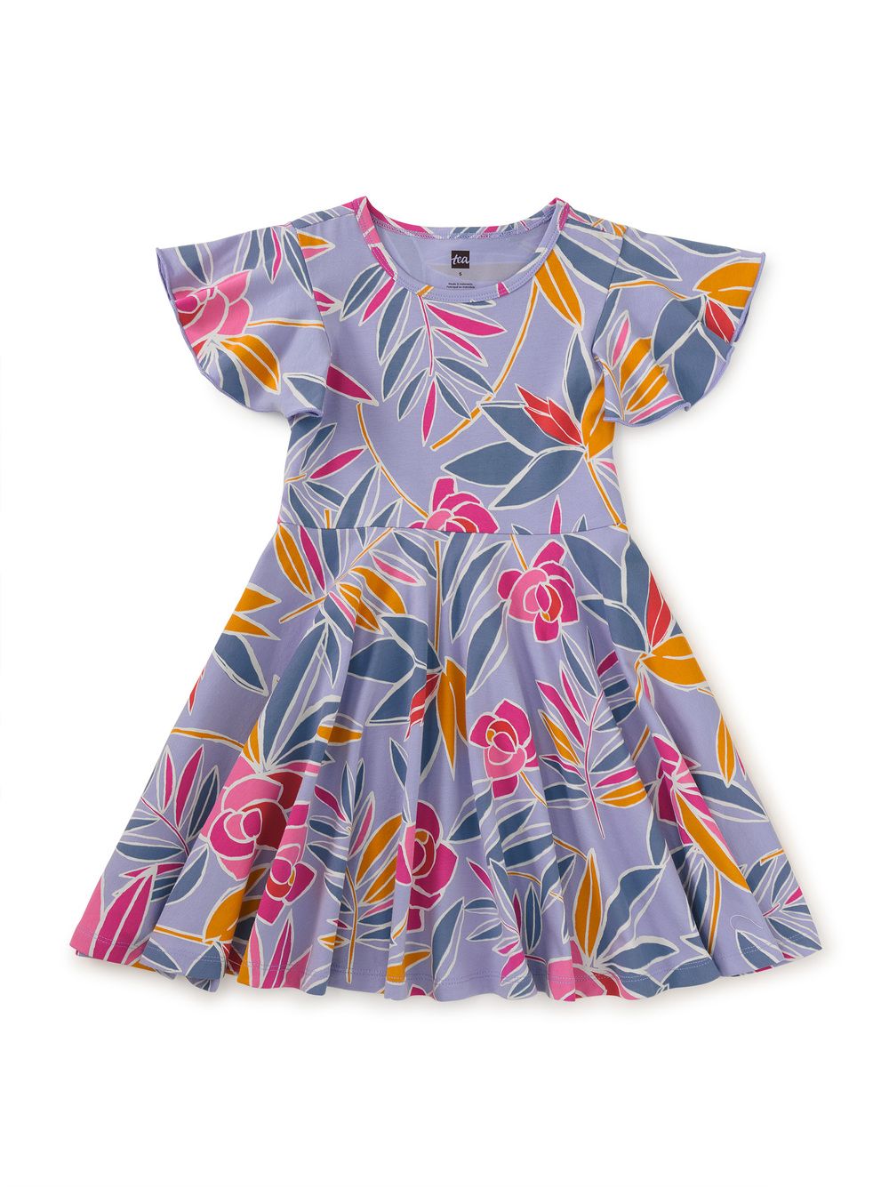 Flutter Sleeve Twirl Dress-Tropical Gardenias