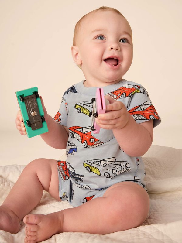 Pocket Shortie Baby Romper-Cuban Cars