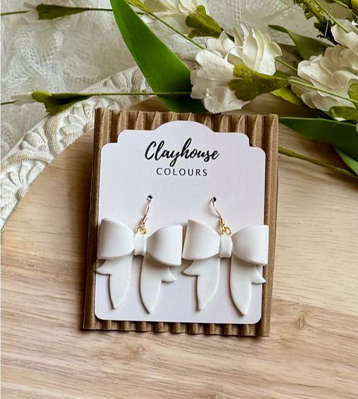 White Bow Earrings