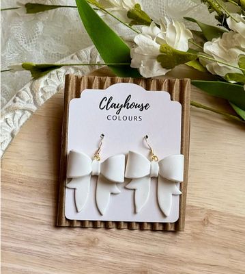 White Bow Earrings