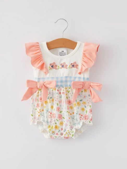 Easter Bunny Embroidery Girls Romper