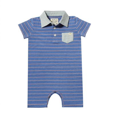 Saltash Polo Romper Royal/Pink Stripe