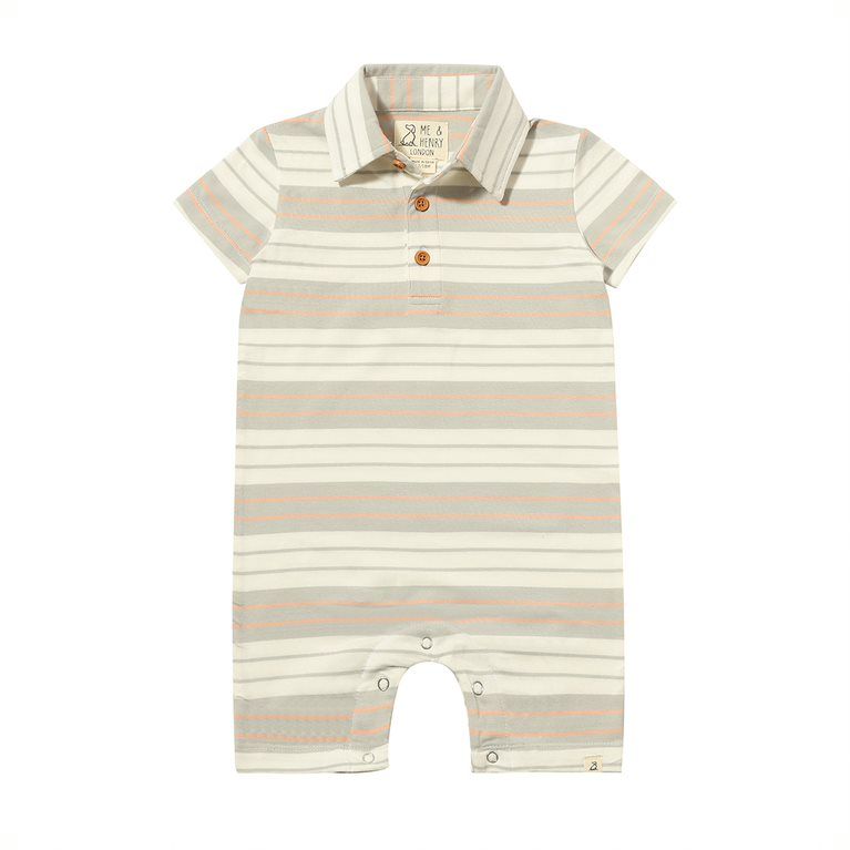 Drift Polo Romper Grey/White Stripe