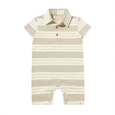Drift Polo Romper Grey/White Stripe