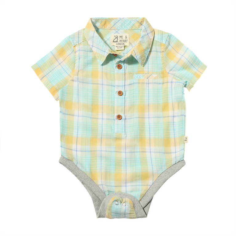Helford Woven Onesie-Lemon/Aqua Plaid
