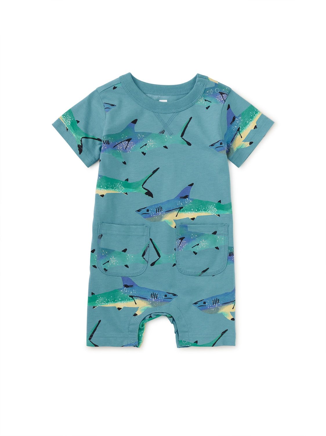 Double Pocket Baby Romper-Painted Shark