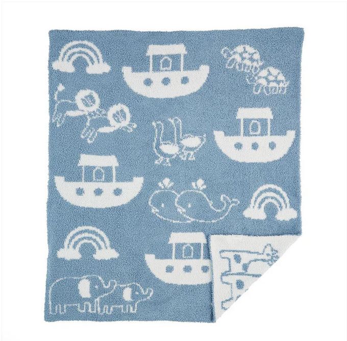 Noah&#39;s Ark Blue Chenille Blanket
