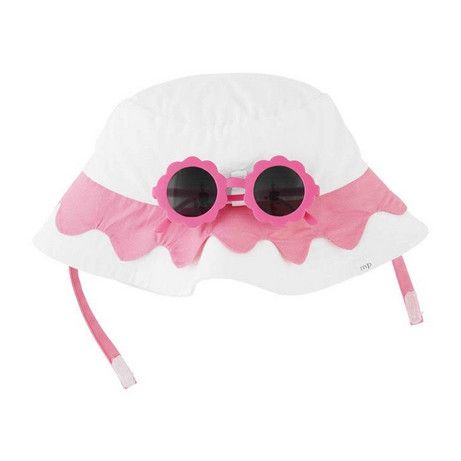 White and Pink Beach Hat and Sunglasses Set (2T-5T)