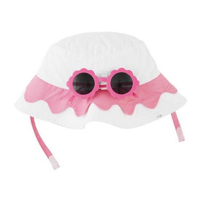White and Pink Beach Hat and Sunglasses Set (2T-5T)
