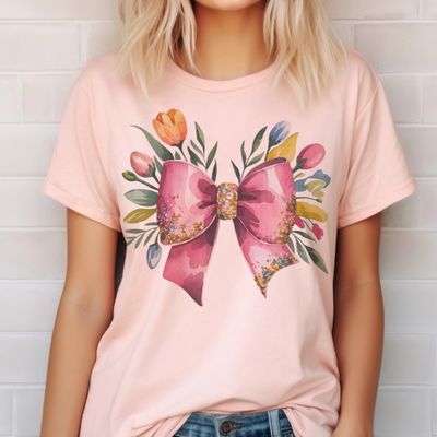  Flower Pink Bow Tulip Coquette Spring Graphic