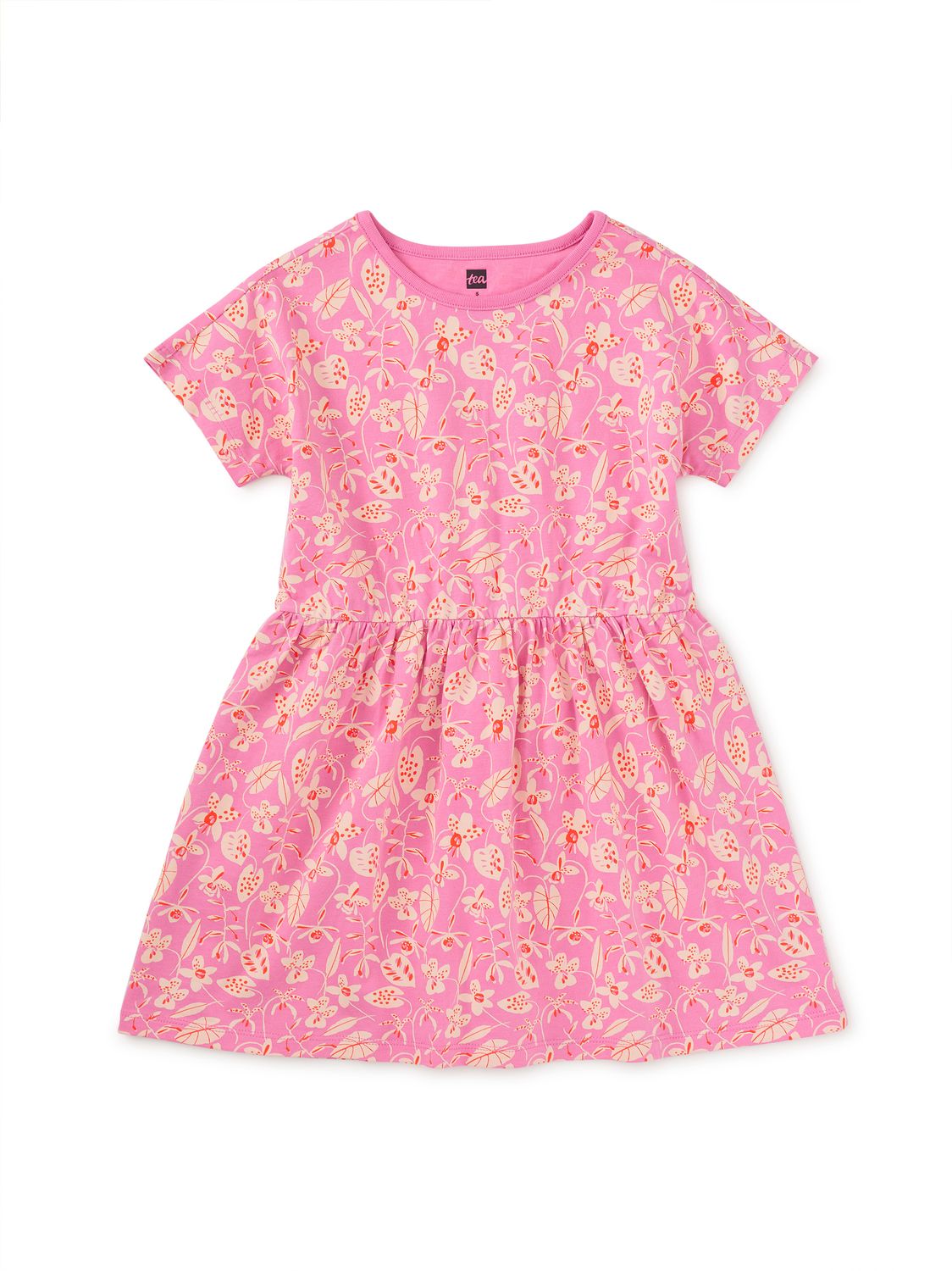 Short Sleeve Twirl Dress- Orchid Abundance