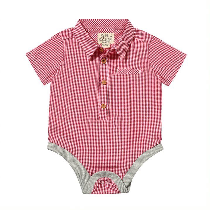 Helford Woven Onesie ~Red/White Micro Plaid