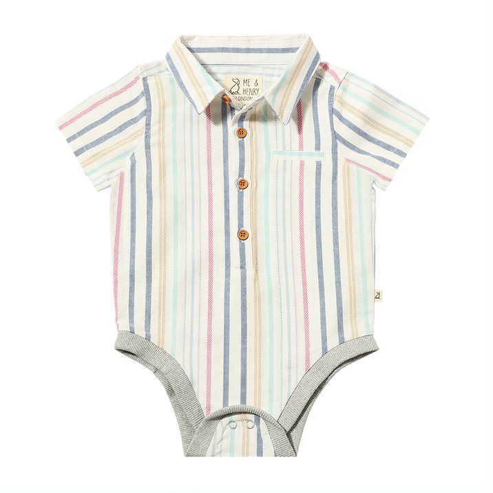 Helford Woven Onesie ~Blue/Pink/White Stripe