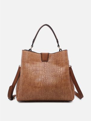 Tati Monogrammable Satchel w/ Shoulder Strap-Croc Brown