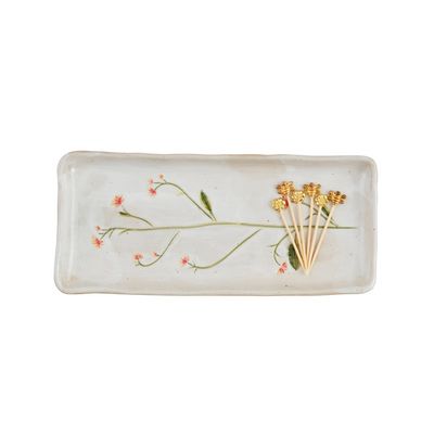Orange Flower Tray and Toothpick Set