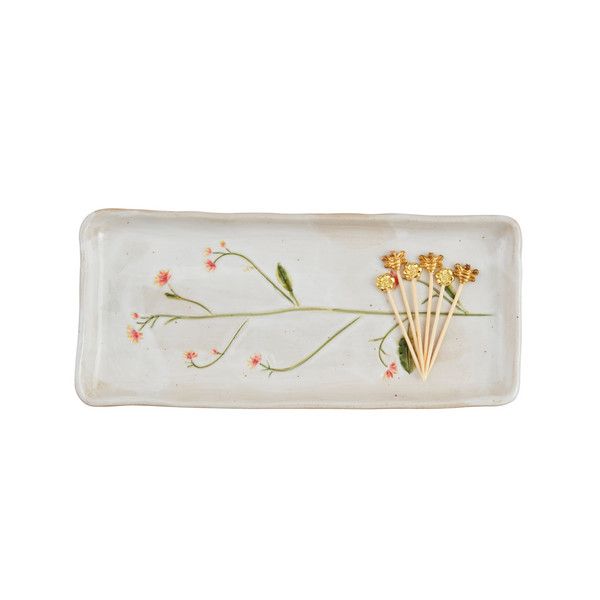 Orange Flower Tray and Toothpick Set