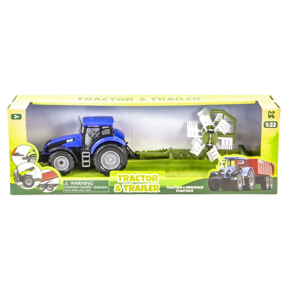 Premium Farm Tractor &amp; Trailer 1:32 Scale Red, Green, Blue