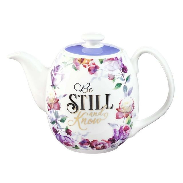 Teapot Purple Floral Be Still &amp; Know