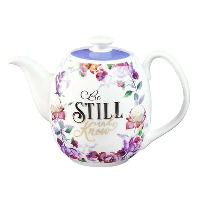 Teapot Purple Floral Be Still &amp; Know