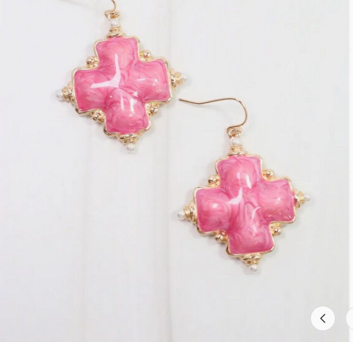 Edie Enamel Cross Earring Pink