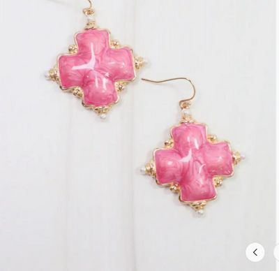 Edie Enamel Cross Earring Pink