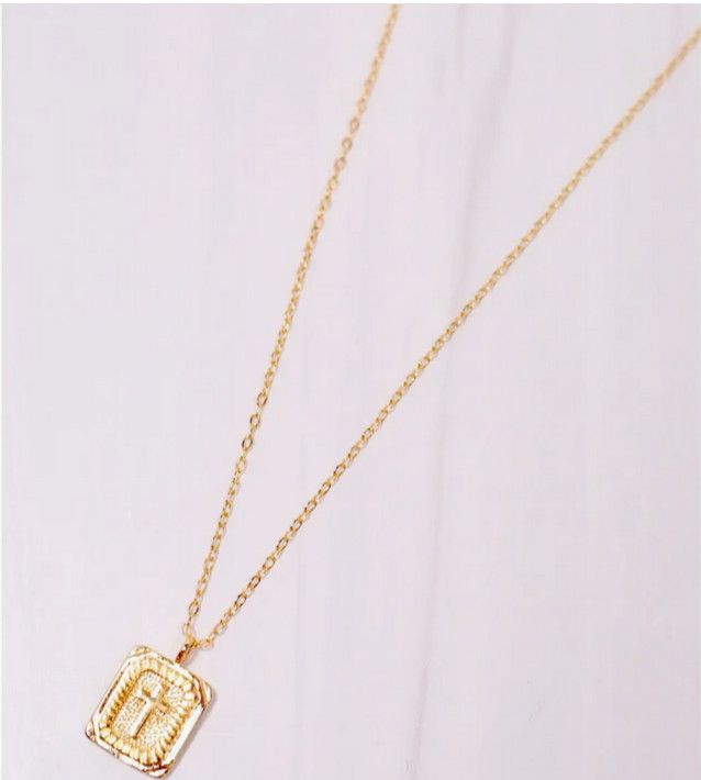 Johns Creek Cross Plate Necklace Gold