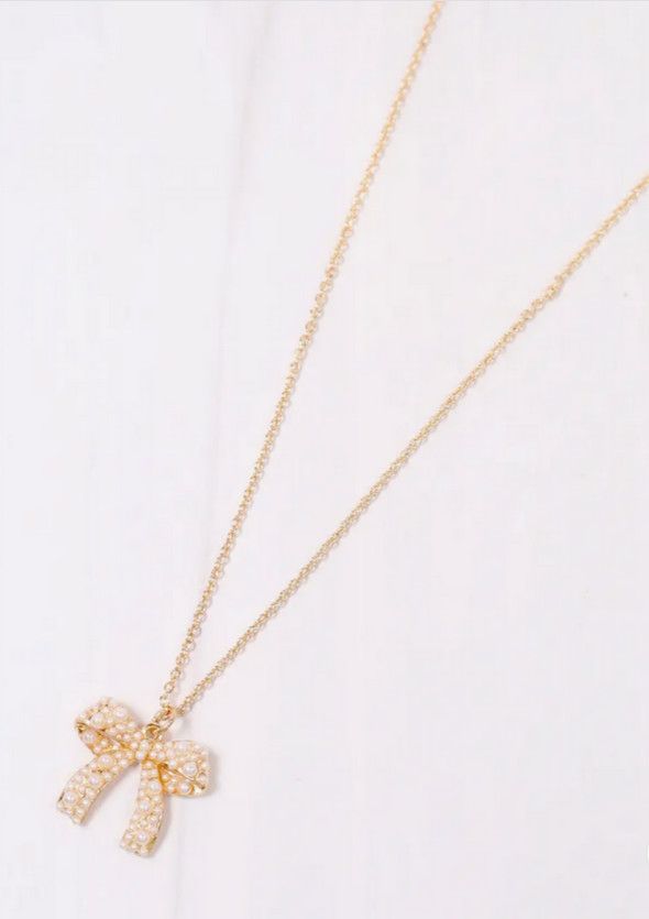 Lohan Pearl Bow Necklace Gold