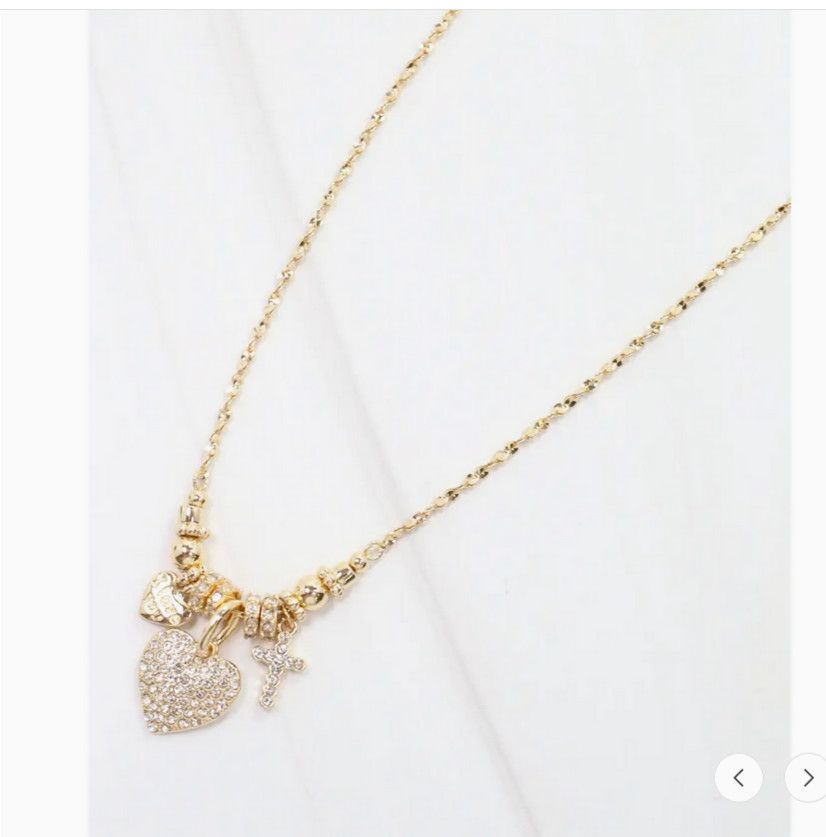 Pristine Pave Heart Charm Necklace Gold