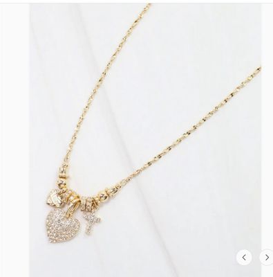 Pristine Pave Heart Charm Necklace Gold