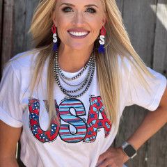 USA with Star, Strpes &amp; Rockets Tee