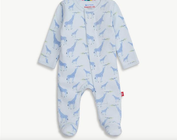 Blue Jolie Giraffe Cotton Magnetic Footie