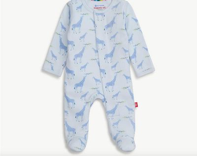 Blue Jolie Giraffe Cotton Magnetic Footie