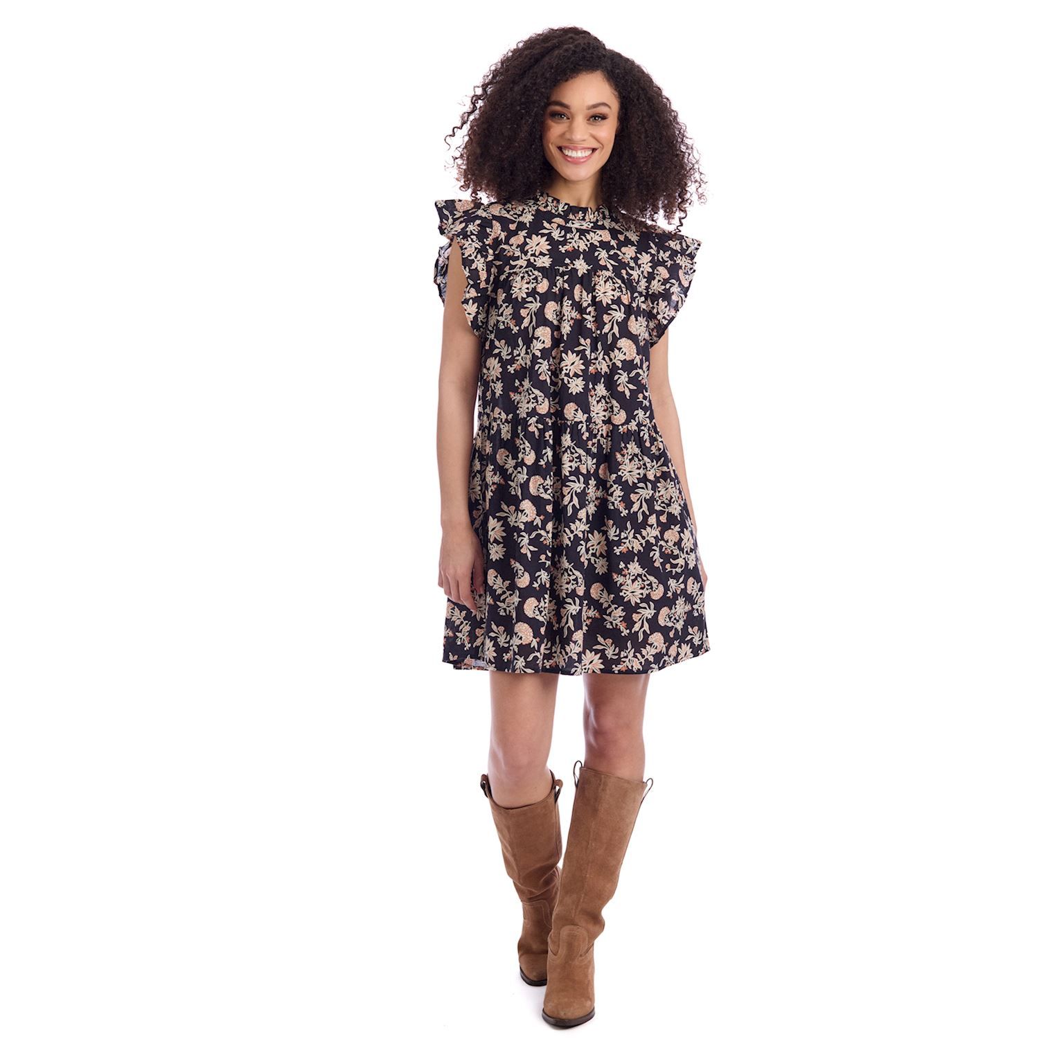 Cannon Printed Dress Black, Size: M