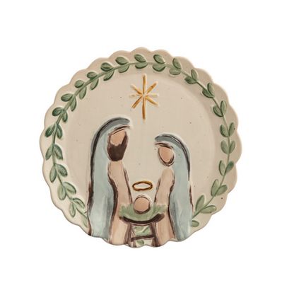 Nativity Round Platter 12&quot; Scalloped Edge