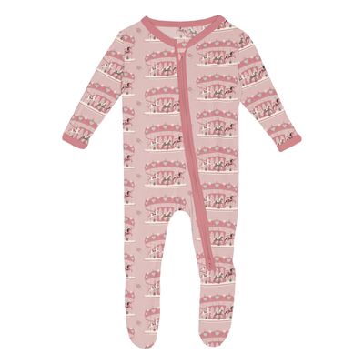 Ruffle Footie w/2 way Zipper Baby Rose Fair Carousel