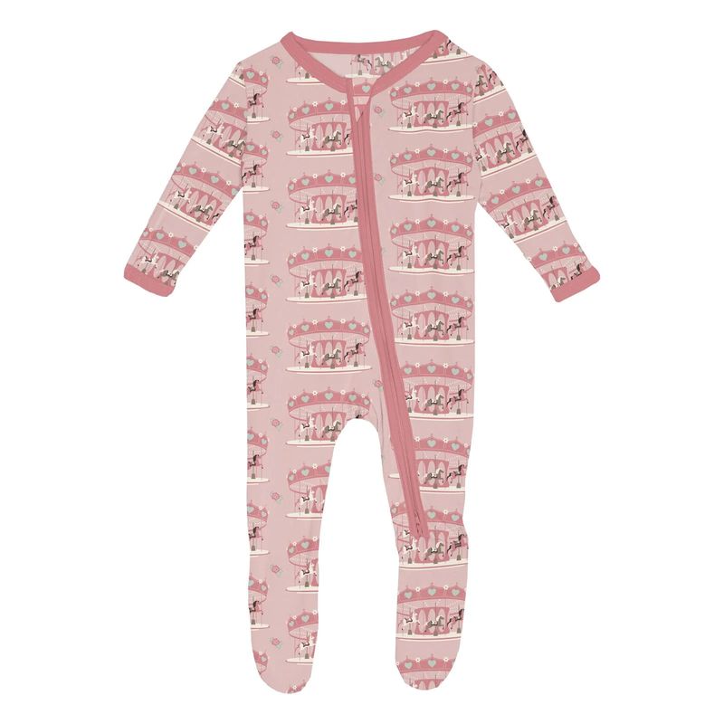 Ruffle Footie w/2 way Zipper Baby Rose Fair Carousel
