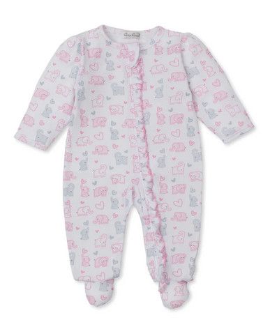 Baby Elephant Hearts Footie w/ Zipper - Pink