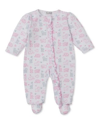 Baby Elephant Hearts Footie w/ Zipper - Pink