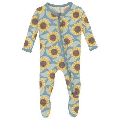 Stormy Sea Sunflower Muffin Ruffle Footie w/2 way Zipper