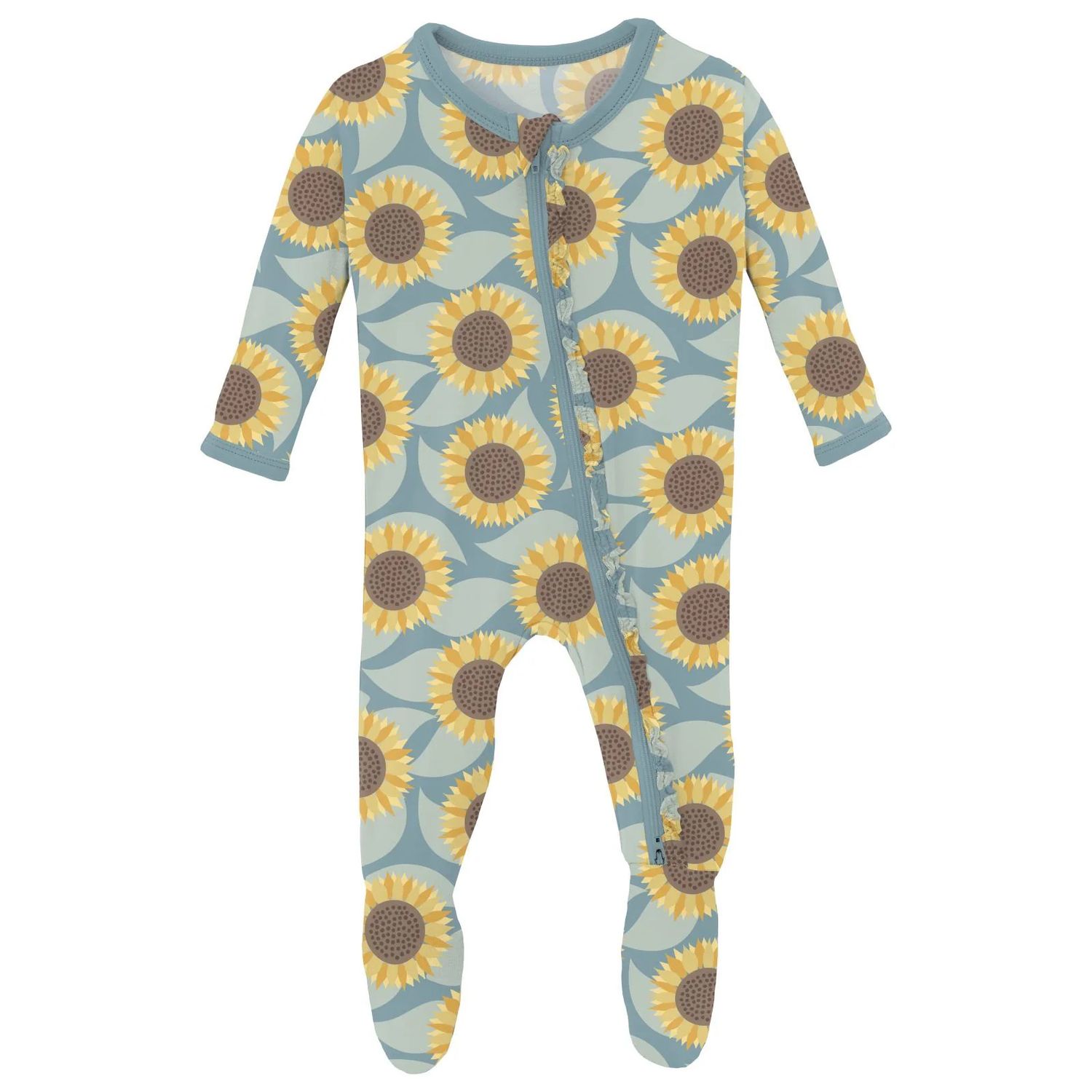 Stormy Sea Sunflower Muffin Ruffle Footie w/2 way Zipper, Size: 0-3 Mth
