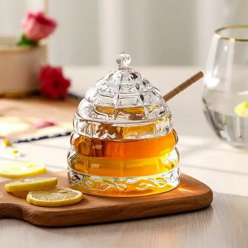 Tapered Glass Honey Jar w/ Wooden Dipper