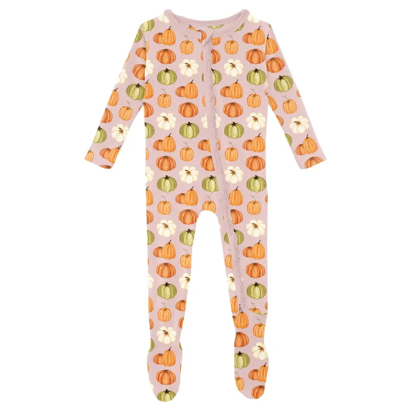 Rose Pumpkin Patch Muffin Ruffle Footie w/2 way Zipper