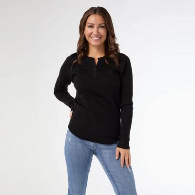 Kym Soft Henley Top with Buttons-Black