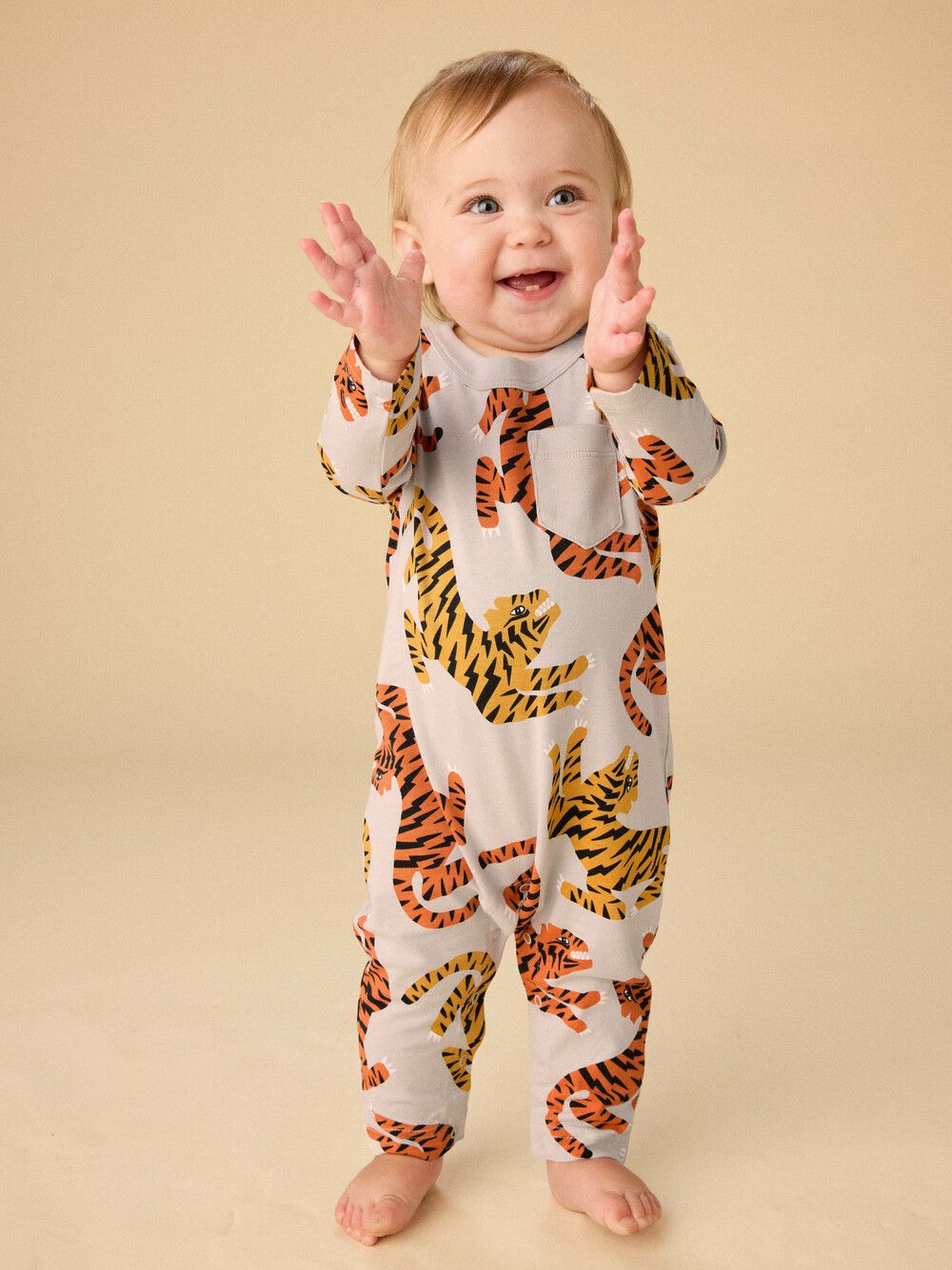 Long Sleeve Pocket Baby Romper - Lightning Tiger