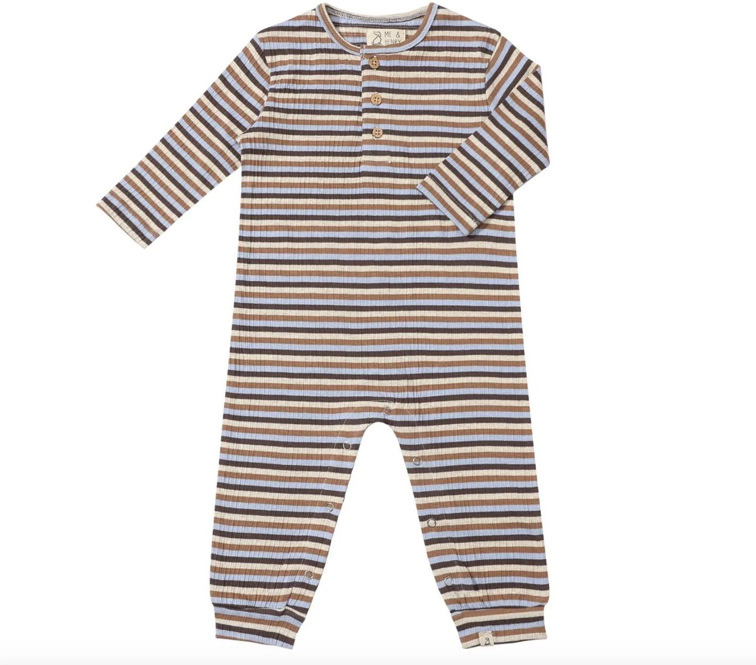 Mason Ribbed Henley Romper-Beige/Blue/Cream