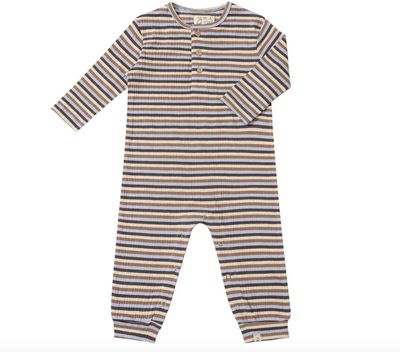Mason Ribbed Henley Romper-Beige/Blue/Cream